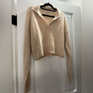 Reformation cropped cashmere polo sweater, tan. Size small